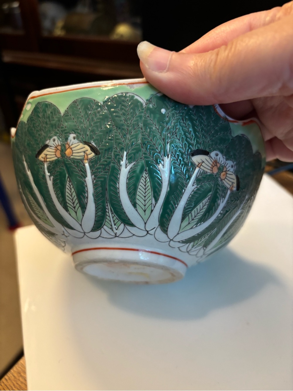 Vintage Chinese Bok Choy -Painted Floral & Bird Porcelain Serving Bowl - Picture 6 of 9